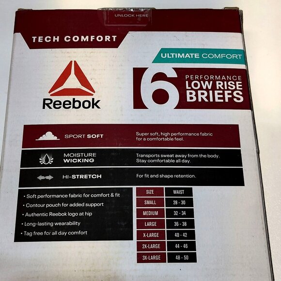 Reebok Performance Low Rise Briefs Men's 2XL 6-Pack Moisture Wicking Comfort NIB - Picture 3 of 7
